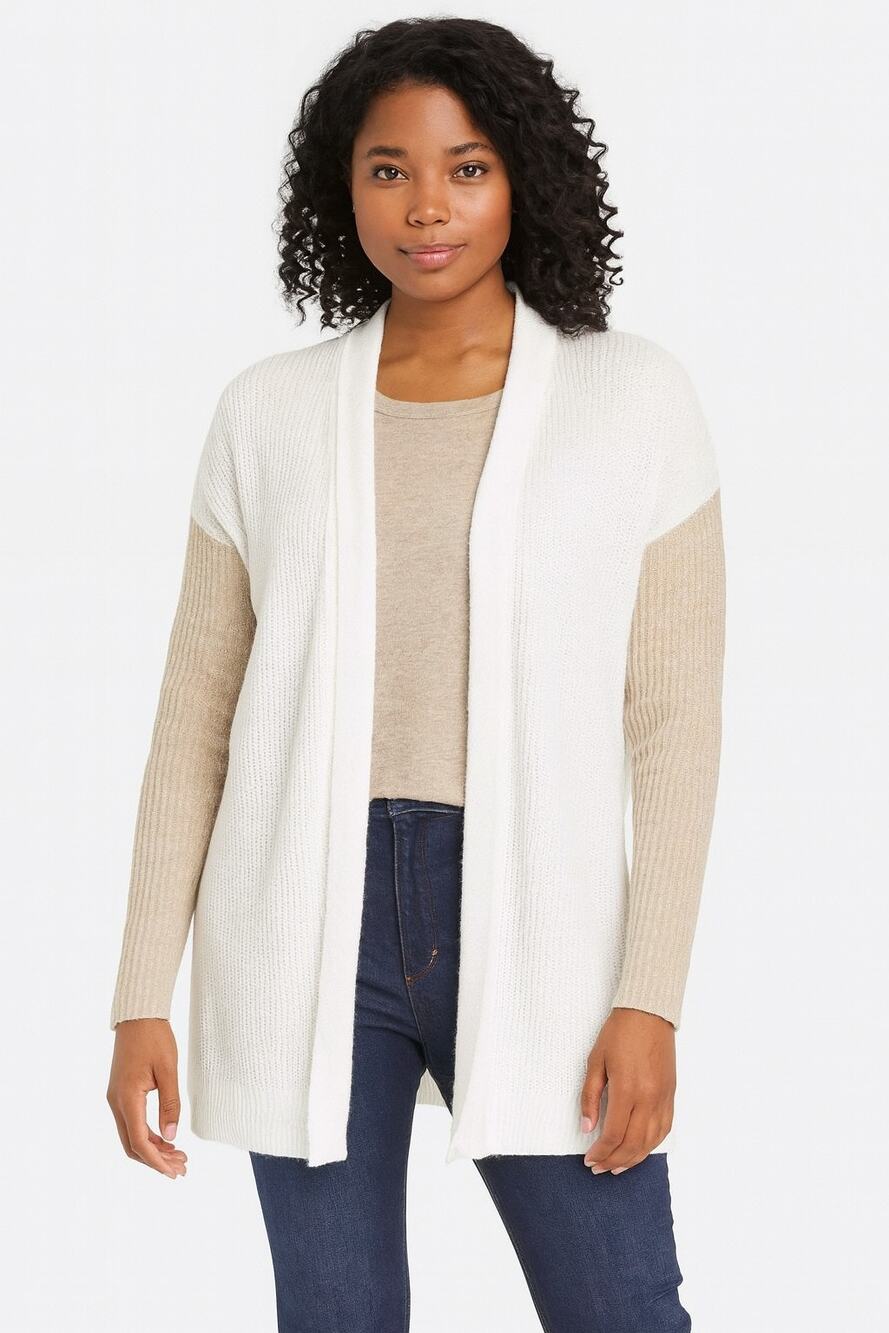 Bobeau Womens Size S Open Front Cardigan Waffle Knit Colorblock Long Sleeve